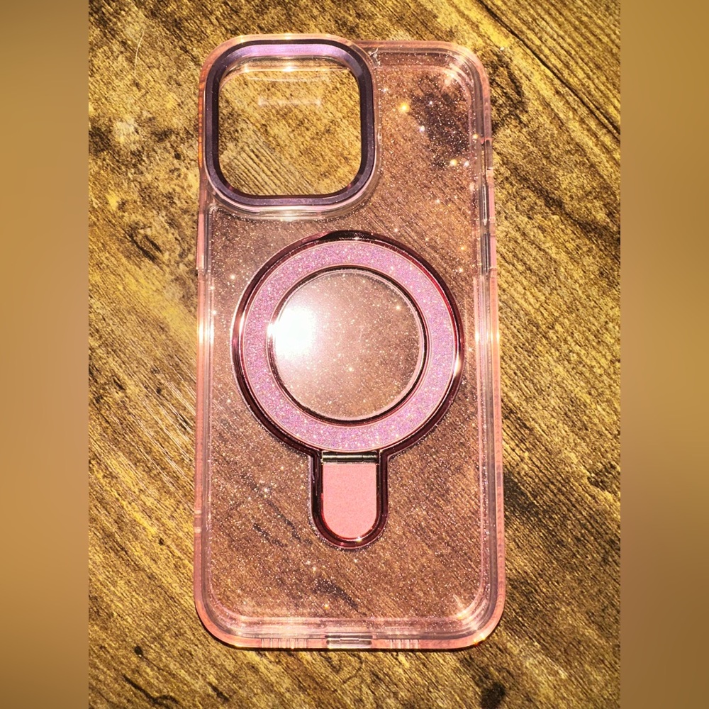 LuxyLemon iPhone 14 Pro Max Pink Sparkle Ring MagSafe Case NWOT